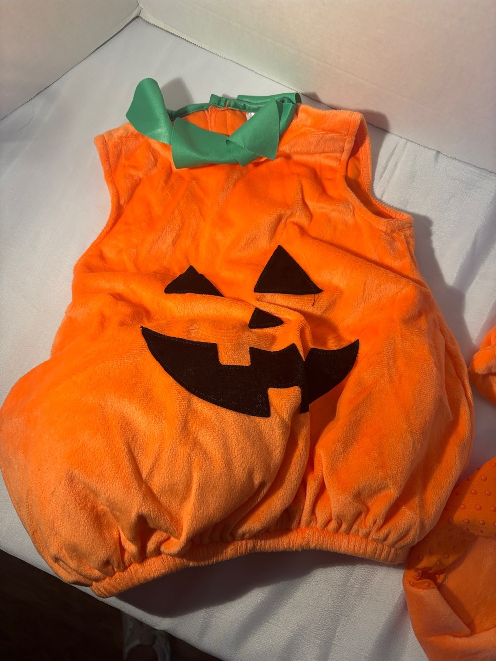 Spirit Orange Pumpkin Plush Costume with Green Stem Collar